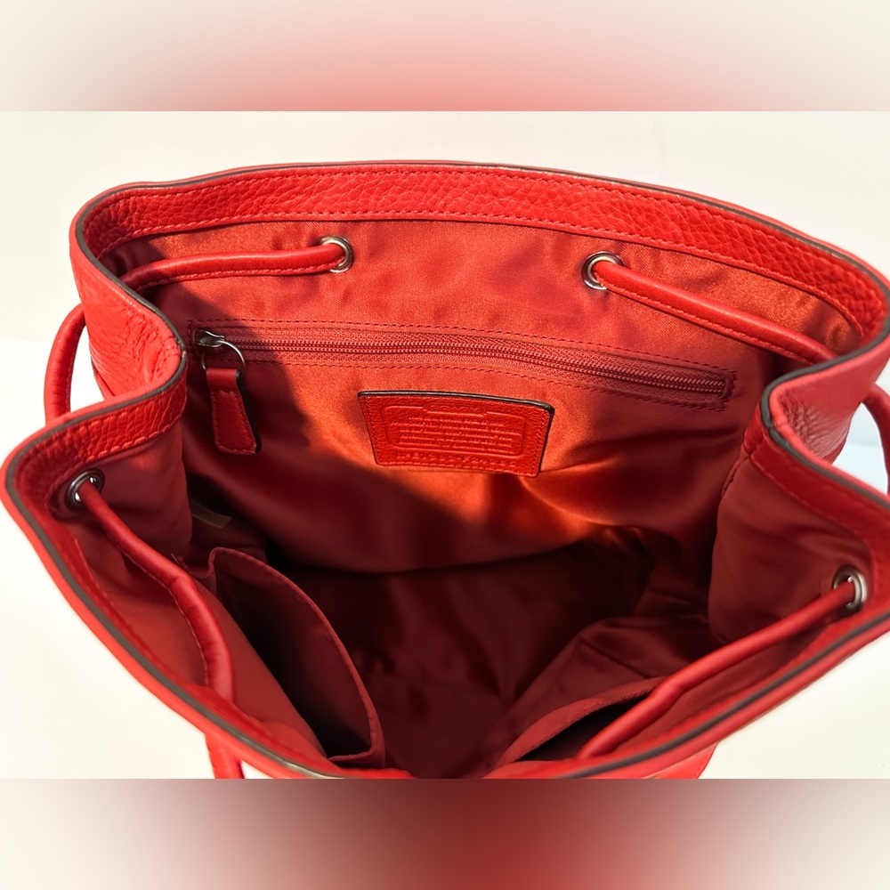 Coach Red Park Pebbled Leather Turnlock Drawstring Backpack - Picture 4 of 5